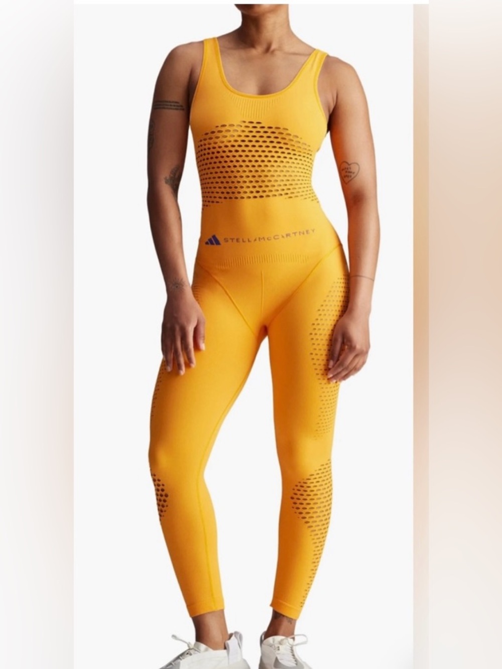 Adidas by Stella McCartney Women's Orange Asmc Mesh Onesie Jumpsuit